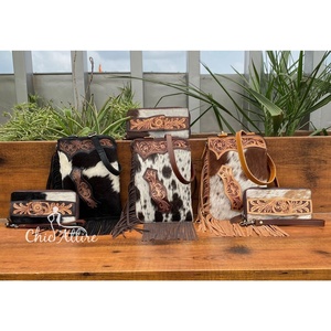 Conjunto combinado de 2 piezas de calidad Premium para mujer, bolso de mano con flecos de diseñador de cuero mecanizado hecho a mano, bolsos de cuero de vaca genuino - Product Image 1