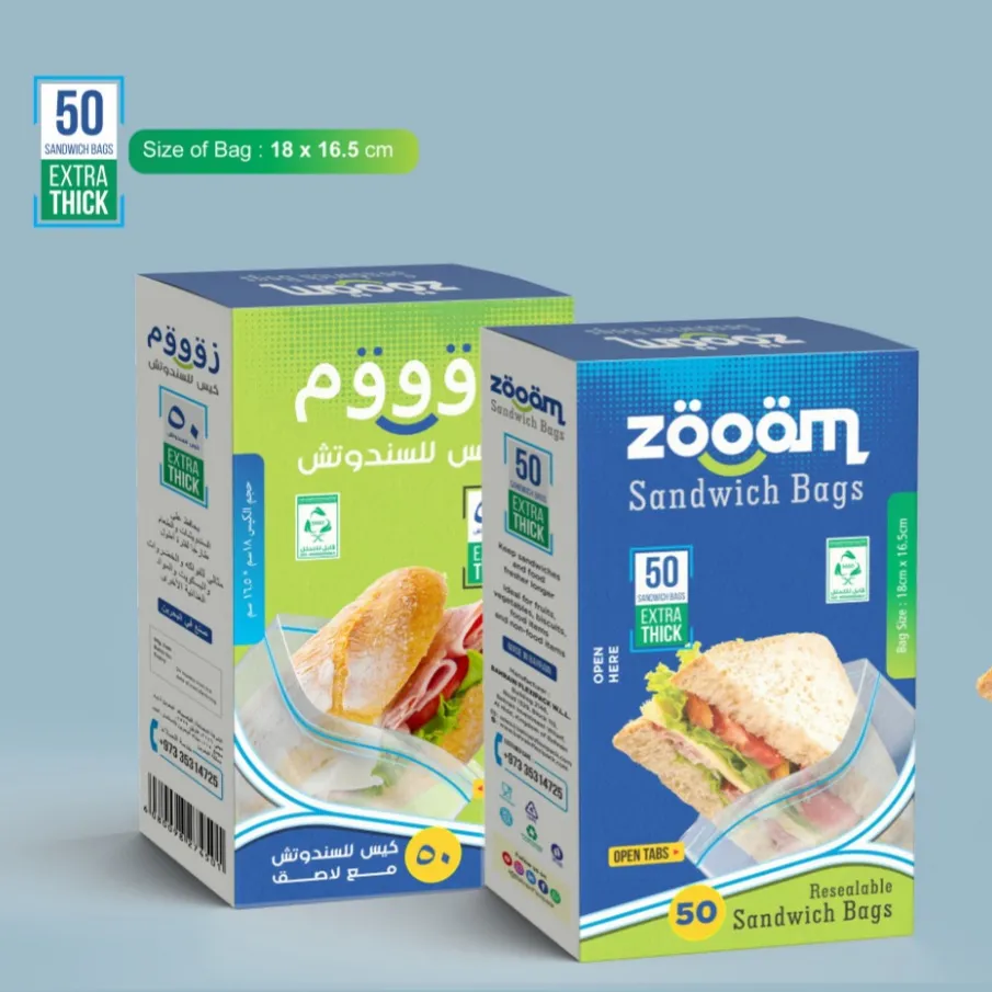 ZOOOM מזון כיתה שקוף חד פעמי עמיד למים BPA משלוח פלסטיק ניתן לאטימה חוזרת כריך שקיות עם תיבה הקמעונאי