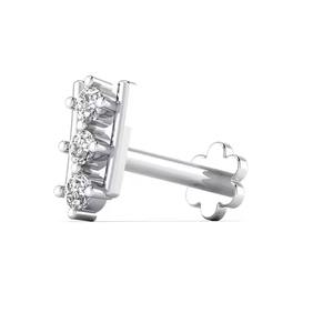 หมุดปักจมูกเพชรกลมธรรมชาติสามชิ้นหมุดเจาะจมูกแท่งแนวตั้งเครื่องประดับแบบแข็ง14K สีขาวเหลืองกุหลาบทอง - Product Image 4