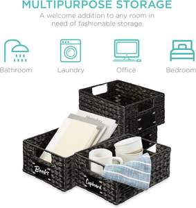 Envío rápido, organizador de cocina de jacinto de agua negra, cestas de almacenamiento con etiqueta de pizarra, Cestas tejidas, marcador de tiza - Product Image 3