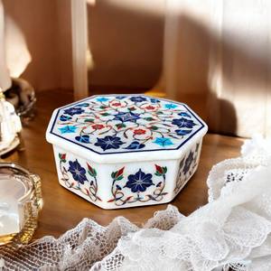 Boîte à bijoux en marbre de luxe avec poignée et couvercle en laiton personnalisés, cadeaux pour femmes, artisanat en pierre de qualité supérieure, boîte de rangement pour bijoux - Product Image 2