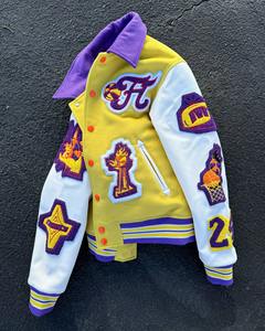 High Quality Unisex Custom Leather Sleeve College Varsity Jacket Turn Collar Chenille Embroidery Patches Finished for Men - Product Image 1