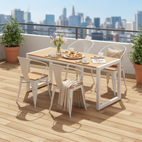 Wholesale Custom Round Outdoor Table and Chairs Plastic Wood Patio Dining Set for Commercial Restaurant Balcony
