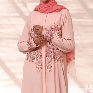 Abaya décontractée pour femme, brodée, respirante, écologique, en tissu mémoire 100 % polyester, vente en gros - Product Image 4