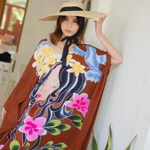 Caftán elegante pintado a mano para mujer, vestido largo fluido para vacaciones de verano, ropa de resort, comodidad diaria o eventos casuales con estilo - Product Image 1
