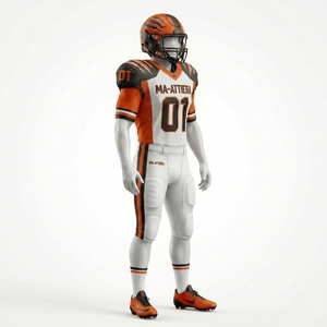Maillot de football américain personnalisé blanc et orange, pantalon rembourré, uniforme d'équipe numéro 01, vêtements de sport respirants en polyester, OEM - Product Image 3