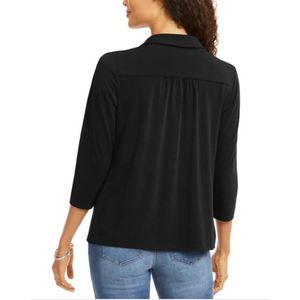 Polo da donna Charter Club XX-Large nera in maglia traspirante casual in jersey di seta, poliestere ed elastan, a maniche corte, stampata - Product Image 2