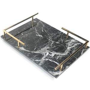 Bandeja de servicio de mármol negro de nuevo diseño, tamaño de forma personalizado, mango dorado, plato sostenible, cocina, Fiesta en casa, Color personalizado - Product Image 1