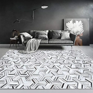 พรมหนังวัวสีเทาเย็บด้วยมือพร้อมรองรับหลังตกแต่งบ้าน - Product Image 3