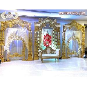 Decoración de Boda Tamil, Escenario para Ceremonia de Recepción, Recepción de Boda Sri Lanka, Decoración de Escenario Dorado, Escenario de Recepción con Temática Dorada - Product Image 1