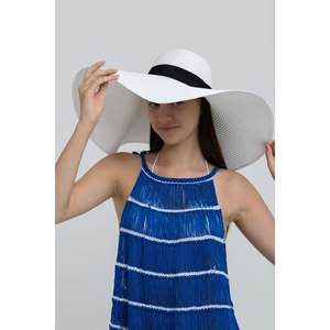Extra Wide Straw <b>Hat</b> with White Ribbon HSR2039 Boxed Shipping - 2039beyaz - Product Image 6