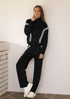 Noir épissure salon ensembles pour femmes 2025 survêtement 2 pièces tenues sweat large jambe sueur pantalon survêtement ensemble assorti