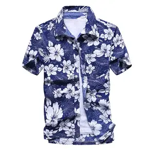Men's Breathable Fashion Royal Blue Customized Hawaiian Shirt Male Casual Colorful Printed Beach Shirts Short Sleeve Plus Size