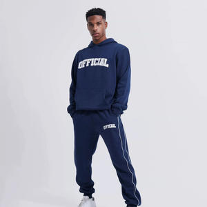 Survêtement d'hiver deux pièces de haute qualité pour hommes, tissu polaire de couleur unie, logo personnalisable, nouveauté, pantalon de survêtement imprimé décontracté - Product Image 1