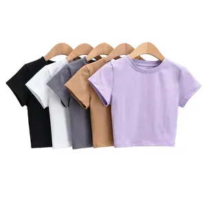 custom cotton oversize blank plain white lose fitting crop top t shirts athletic spandex baby pink gym cropped tee tshirt women