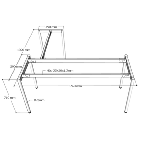 Patas de Mesa Metálicas en Forma de L de Estilo Industrial Moderno, 160x140cm, Sistema OMA II HCOM214 para Taller, Apartamento, Hotel, Comedor - Product Image 5