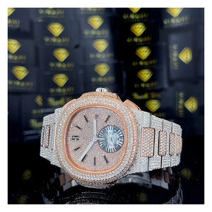 VVS Acier inoxydable analogique résistant à l'eau automatique pour mouvement Quartz Moissanite Diamond Luxury Band Montre unisexe - Product Image 1