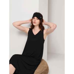 Custom Premium Women's <b>Black</b> V-Neck Tank <b>Nightdress</b> Knitted Fabric Made From Filament Bamboo Modal Pajama Dress Nightwear - Product Image 2