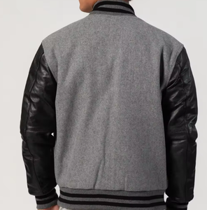 Chaqueta Letterman de calidad superior elegante y a la moda con cuerpo de lana Oxford ligero mangas de cuero negro cálido fino para el invierno - Product Image 2