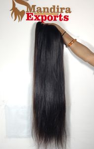 100% Remy vierge vendeur couleur noire longue ligne droite soyeuse machine double trame faisceau naturel temple indien Extensions de cheveux humains - Product Image 5