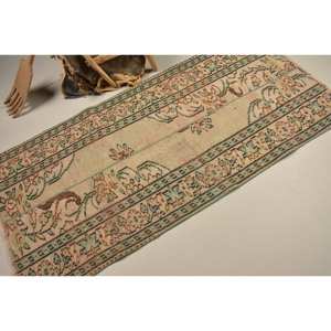 Tapis en laine vert Beige classique 2.9X6 pieds Vintage turc tissage plat Patchwork motif pour salon couloir décorations Latex - Product Image 2