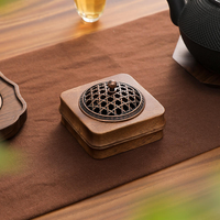 Brûleur d'encens artisanal en bois d'acacia avec gravure zen, forme ronde creuse, pour décoration religieuse et murale en bois