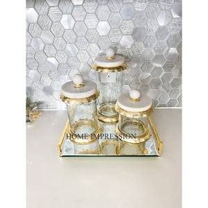 HOME IMPRESSION Luxury Hot Selling Trending New Arrival Clear <b>Glass</b> Metal Gold Plated Handmade Eco-Friendly Storage Jar - Product Image 3