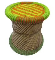 Repose-pieds ottoman en bambou écologique traditionnel pour intérieur/extérieur, console en os incrusté, repose-pieds indien en rotin, lot de 2 pour salon