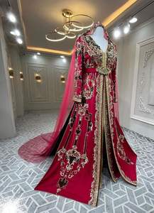 เย็บปักถักร้อย zari สวยงามด้วยหินประดับ dabka ไข่มุก2025บนอัลจีเรีย Takchita caftan กับม่านสำหรับงานแต่งงาน - Product Image 2