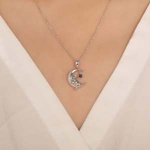 Jeulia Moon Huggers Custom Round Birthstone <b>Cat</b> Pendant <b>Necklace</b> with Pearl - Product Image 3