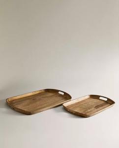 Plateau de service en bois antique avec poignée Plateaux de rangement - Product Image 6