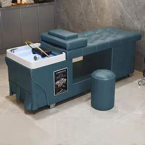 Schoonheidssalon Meubels Haar Wassen Hoofd Therapie Spa Thai Verpleging Elektrische Watercirculatie Blauwe Shampoo Bed Units Voor Kapper