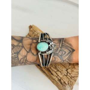 Emerald Valley Turquoise & Sterling Silver Cuff <b>Bracelet</b> Handmade by Navajo Artists Fashion Accessory - Product Image 2