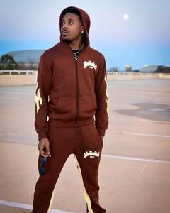 เสื้อมีฮู้ดผ้าฝ้ายเทอร์รี่สำหรับผู้ชายโอเวอร์ไซส์แบบมีซิปมีฮู้ดพิมพ์ลายสกรีนและพิมพ์พัฟ - Product Image 1