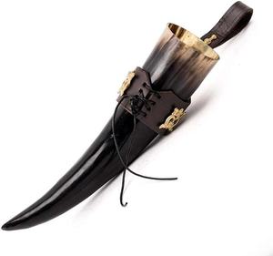 Artesanías naturales hechas a mano, jarra de estilo medieval duradera, cuerno para beber vikingo pulido, gancho de cuero para bodas en casa, regalos - Product Image 2