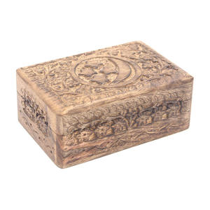 Suministro directo de fábrica Caja de madera de mango tallado en madera Diseño de Luna y estrellas Caja organizadora de joyas Caja de madera tallada a precio barato - Product Image 1