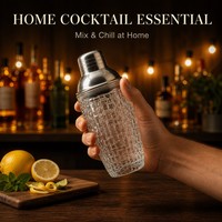 Shaker à cocktails en verre gaufré avec couvercle métallique, ensemble de 3 verres à mélanger pour bar à domicile, fête, préparation de cocktails, OEM ODM, vente en gros