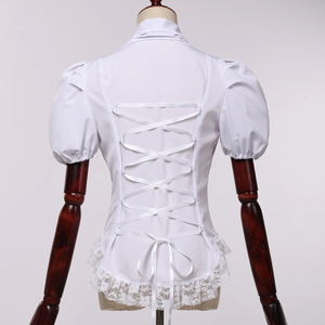 Blusa de algodón para mujer manga corta cuello en V encaje gasa delgada corsé camisa Tops - Product Image 6