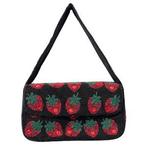 <b>Black</b> Strawberry Beaded Shoulder BagHandmade Sequin Fruit Purse Red Statement <b>Bag</b> - Product Image 1