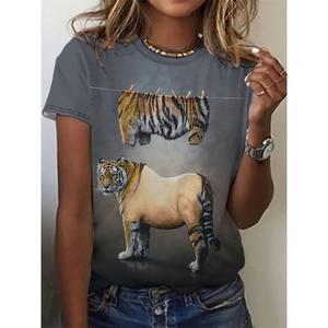 2025 moda mujer patrón sólido 3D dibujos animados Animal camiseta Casual manga corta cuello redondo Top de gran tamaño hecho 220 gramos de punto - Product Image 2