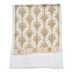 Écharpe longue élégante traditionnelle ethnique en mélange de laine et de soie mérinos, motifs de broderie Aari, enveloppe d'hiver pour femmes, légère et chaude - Product Image 1