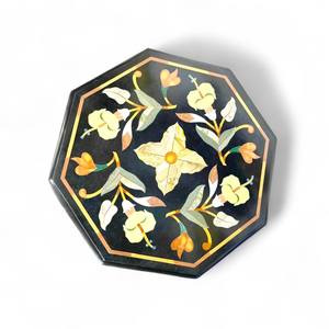 Pietradura <b>Black</b> Inlay <b>Marble</b> <b>Side</b> <b>Table</b> Top Handmade Floral Design Handmade Polished Pattern Multi Purpose Use Home Decor - Product Image 4