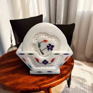 White Marble Coaster Set Filigree Inlay Art Handmade Kitchen Accessories 6 Piece Tabletop Dining <b>Mats</b> & Pads Indian Manufacturer - Product Image 1