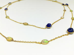 Uso diario 925 plata esterlina ópalo tanzanita piedra preciosa mujeres clásicas usan collar de cadena larga hecho a mano - Product Image 2