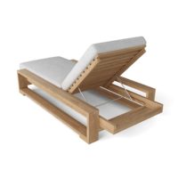 Chaise longue d'extérieur moderne en teck massif, durable, écologique, avec dossier croisé inclinable, finition couleur naturelle, coussin épais, pour hôtel