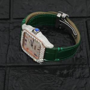 Demi Iced Out Luxueux Moissanite Diamant Clouté Montre Bracelet En Cuir Vert Roamn Chiffre Cadran Date Fonction pour Hommes et Femmes - Product Image 6