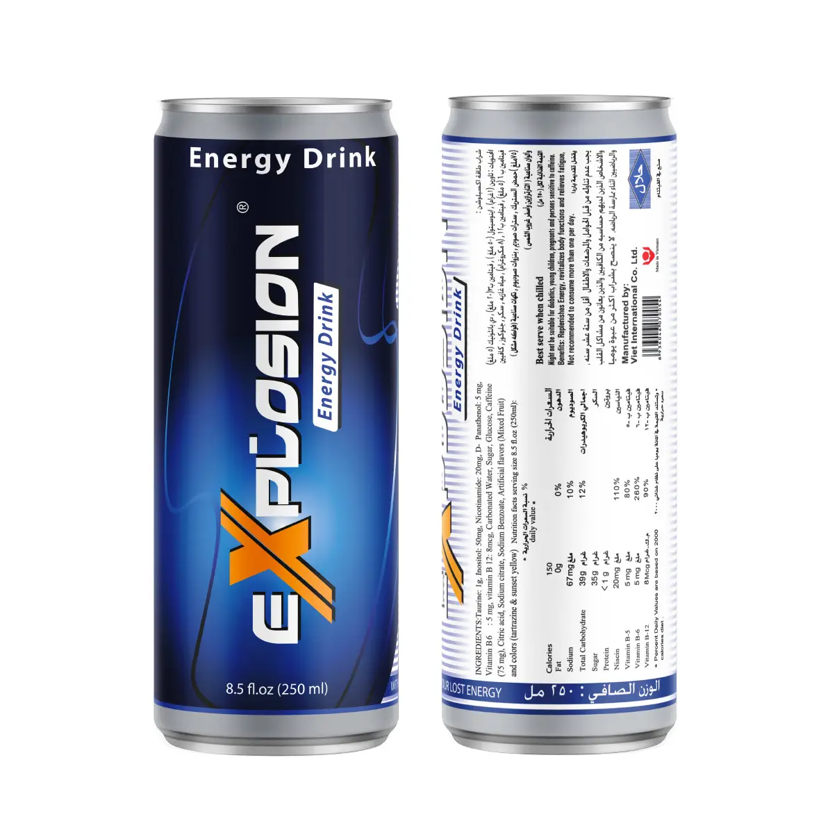 Bebida energética de explosão de boa qualidade premium 250ml Serviço OEM/ODM Preço de atacado Bebidas HALAL BRC feitas no Vietnã para exportar