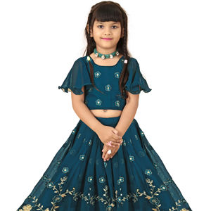 Shoryam - Lehenga Choli de Georgette para Niñas, Mangas de Mariposa |   Vestido Largo de Fiesta Étnico Tradicional con Lentejuelas y Bordado Floral - Product Image 1
