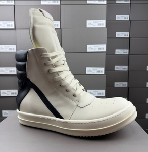 Bottes hautes en cuir crème à lacets, bout rond, semelle extérieure en caoutchouc, semelle intermédiaire en EVA, antidérapantes, unisexe, mi-mollet - Product Image 1