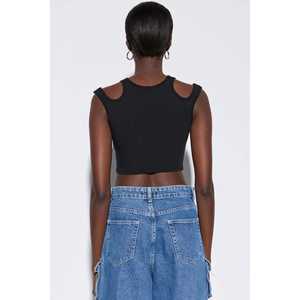 Haut court noir décontracté à épaules dénudées avec logo sur le devant - Product Image 5